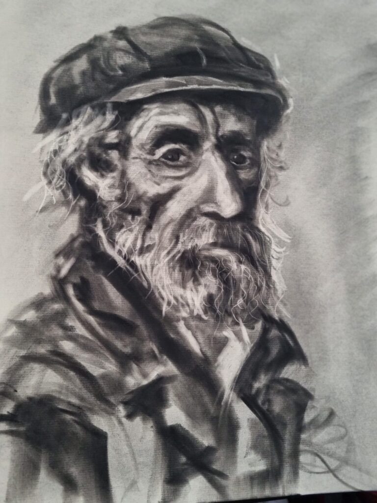 The Weathered Soul - Charcoal portrait by Kate Day